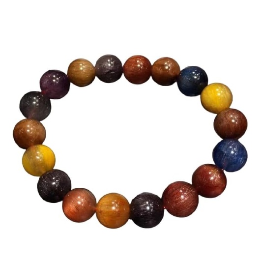 S36P-Copper Rutilated Quartz Cat Eye Beaded Bracelet Set
