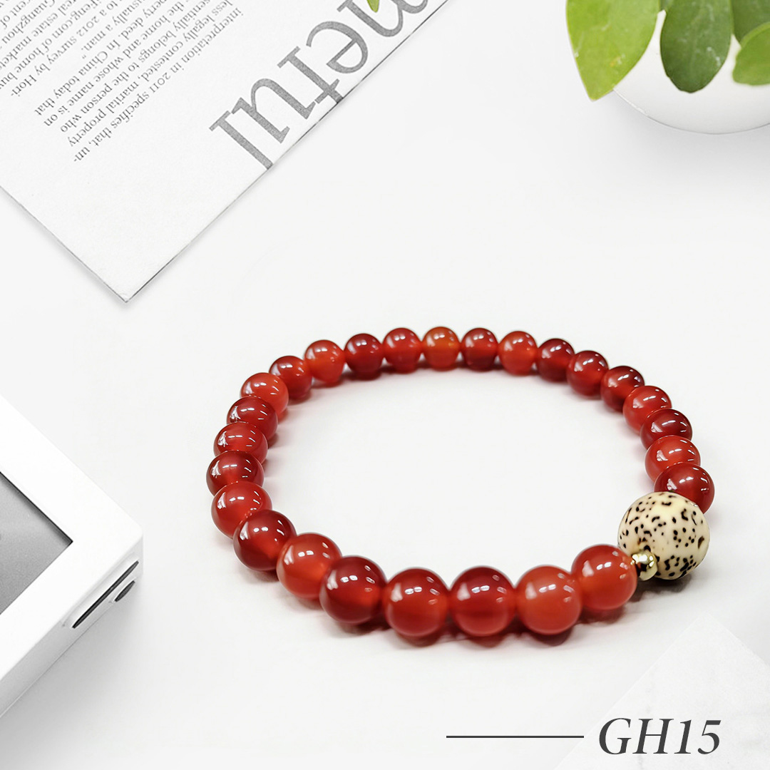 GH15-Red Agate Beaded Bracelet with Decorative Accent Bead